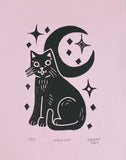 Linocut print- Moon Cat