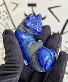 Lapis Lazuli waving Cat crystal Carving