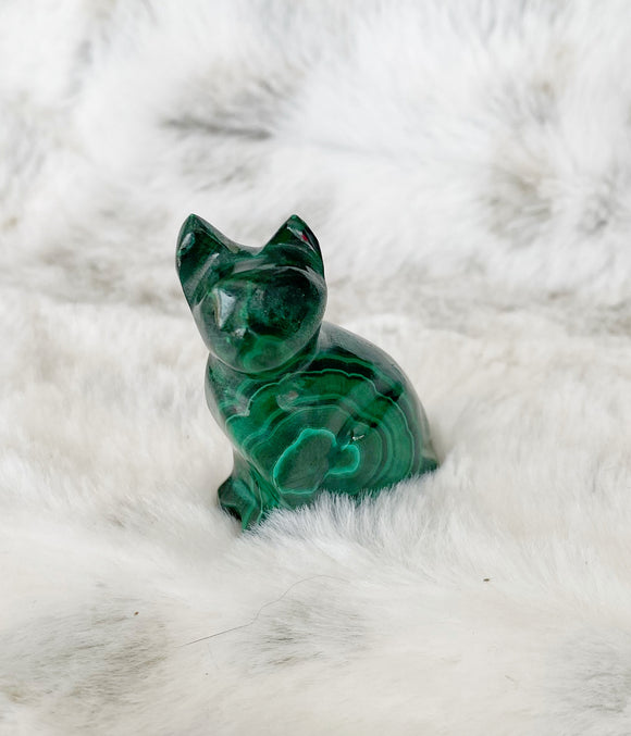 Small Malachite Crystal Cat