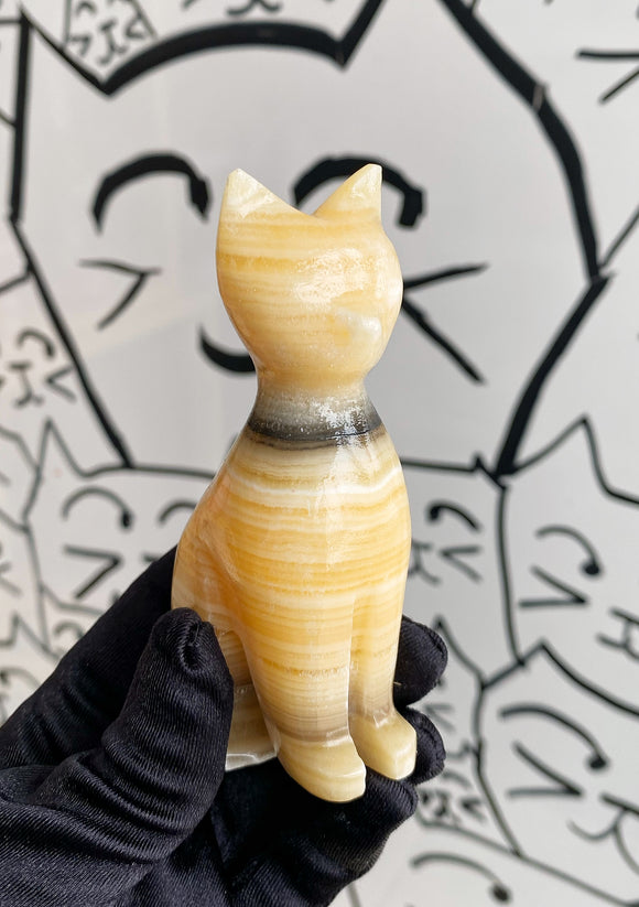 Medium zebra calcite Cat Carving