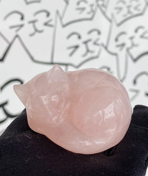 Rose Quartz Cat crystal Carving