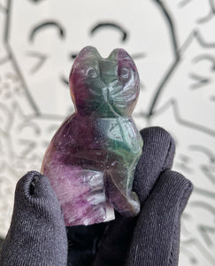 2” Rainbow Fluorite Cat crystal Carving (standing)