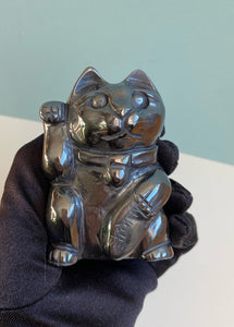 Hematite Lucky Cat Carving