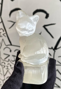 Medium Selenite Cat Carving