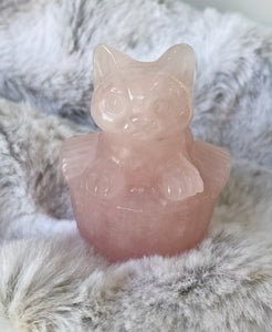 2” Rose Quartz Basket Cat Carving