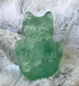 2” Green Fluorite Basket Cat Carving