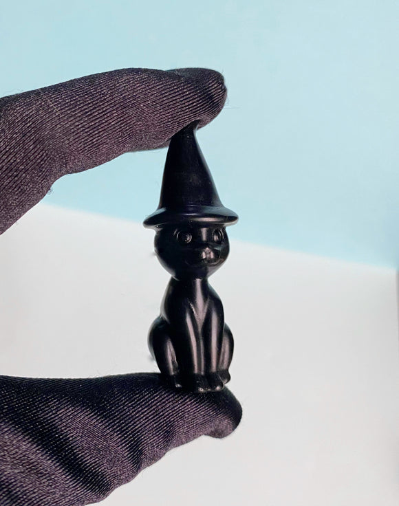 2” Obsidian Crystal Witch Cat