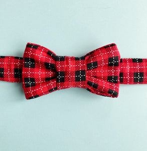 Red Plaid 2 Print Bow Tie Cat Collar