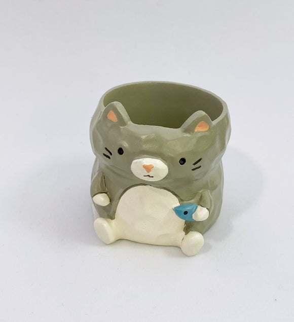 Mini flower pot cat- grey