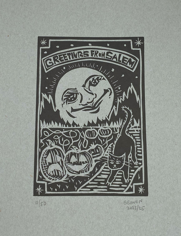 Linocut print- Greetings from Salem