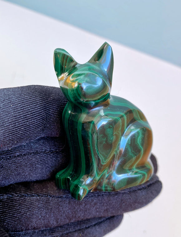 Small Malachite Crystal Cat - 2
