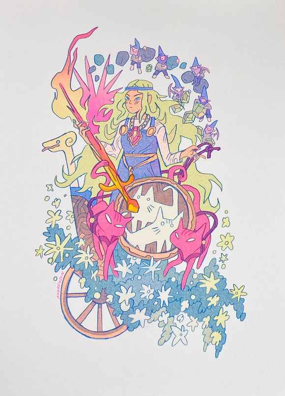 Risograph print - Freya Norse Goddess