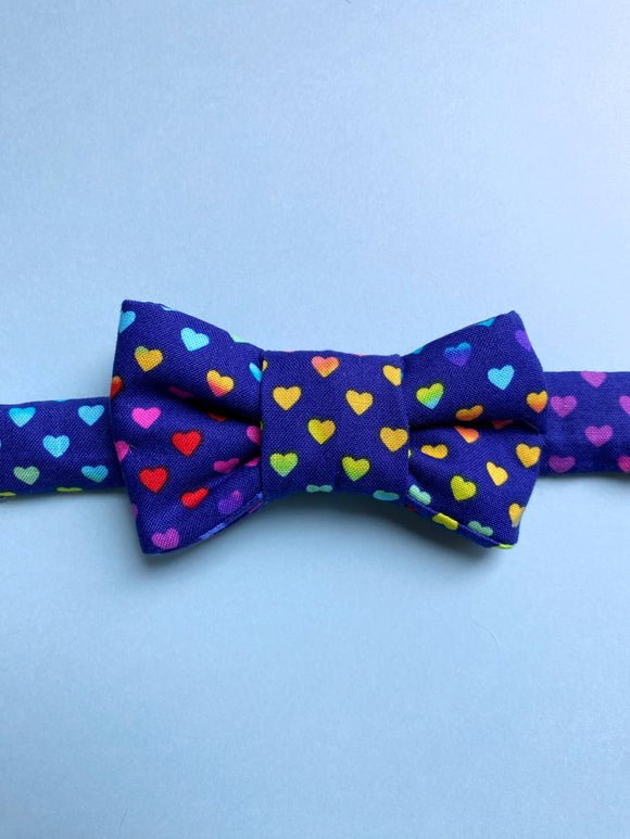 Rainbow Hearts Bow Tie Cat Collar