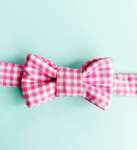 Pink Plaid Print Bow Tie Cat Collar