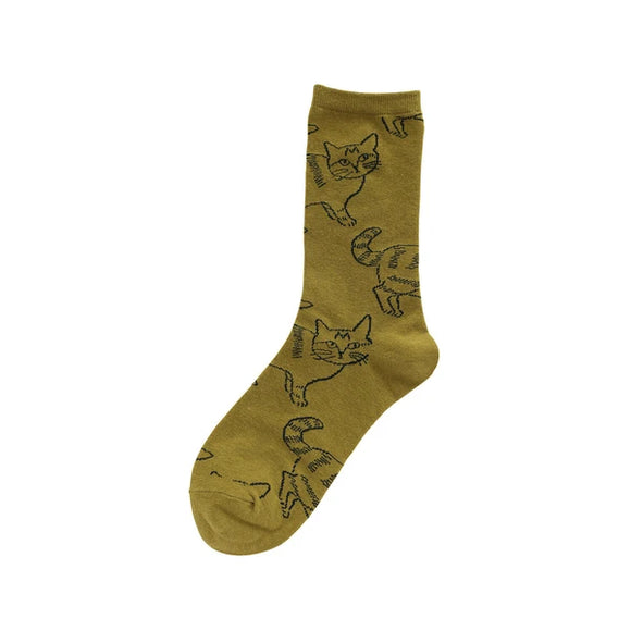 Cat socks - Olive green