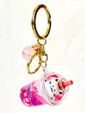 Boba Sakura Cat Keychain