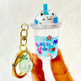 Boba Sakura Cat Keychain