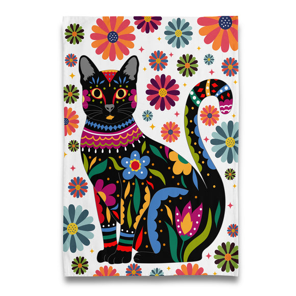 Floral Cat Print Tea Towel