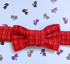 Red Plaid Print Bow Tie Cat Collar