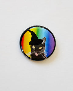 Witch City Kitty 1" Pin- Rainbow