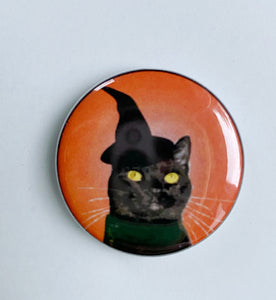 Witch City Kitty 1.25” Magnet- Orange