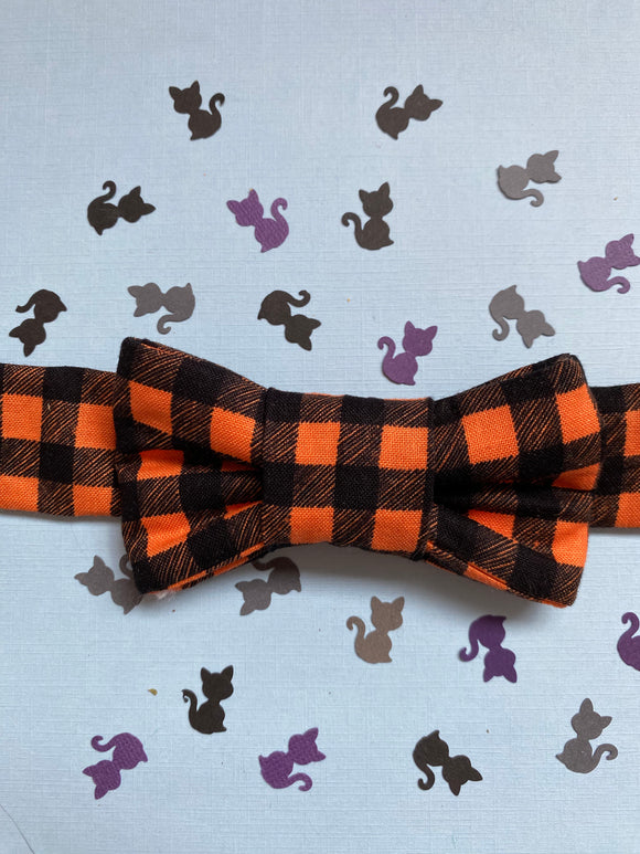 Orange Plaid Bow Tie Cat Collar